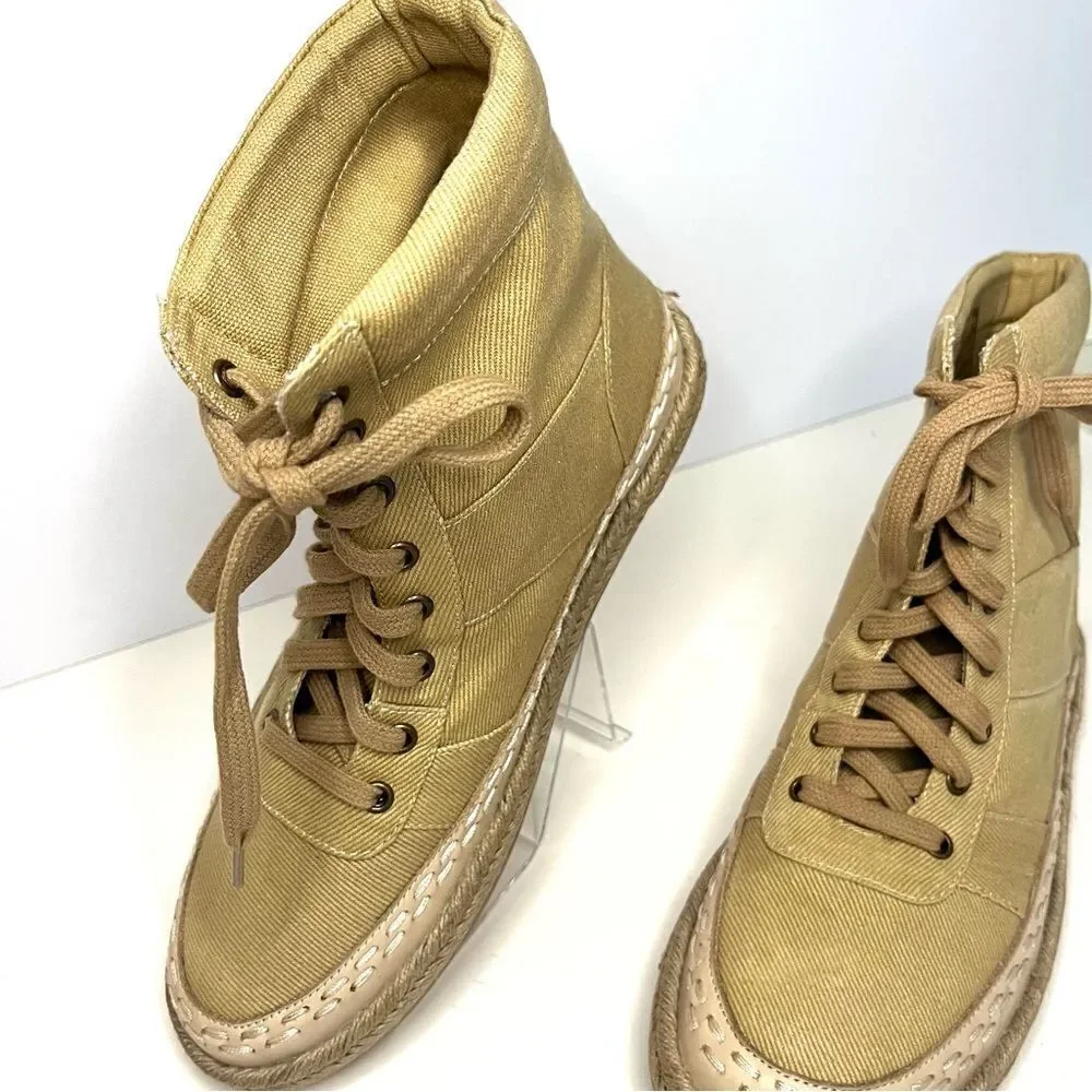 Free People Menorca‎ Lace Up Boots in Tan Canvas, Size 8 NIB - Picture 4 of 10